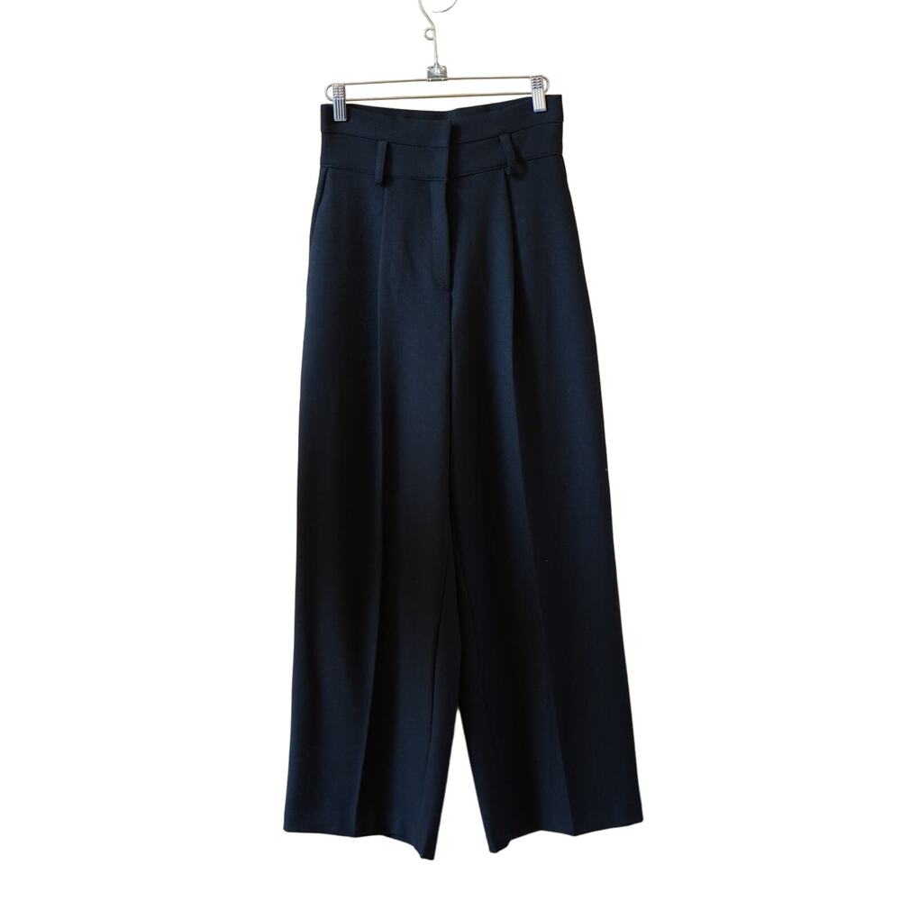 High Waist Cropped Wide Leg Pleated Trouser Belt Classic Pants Black Size Small